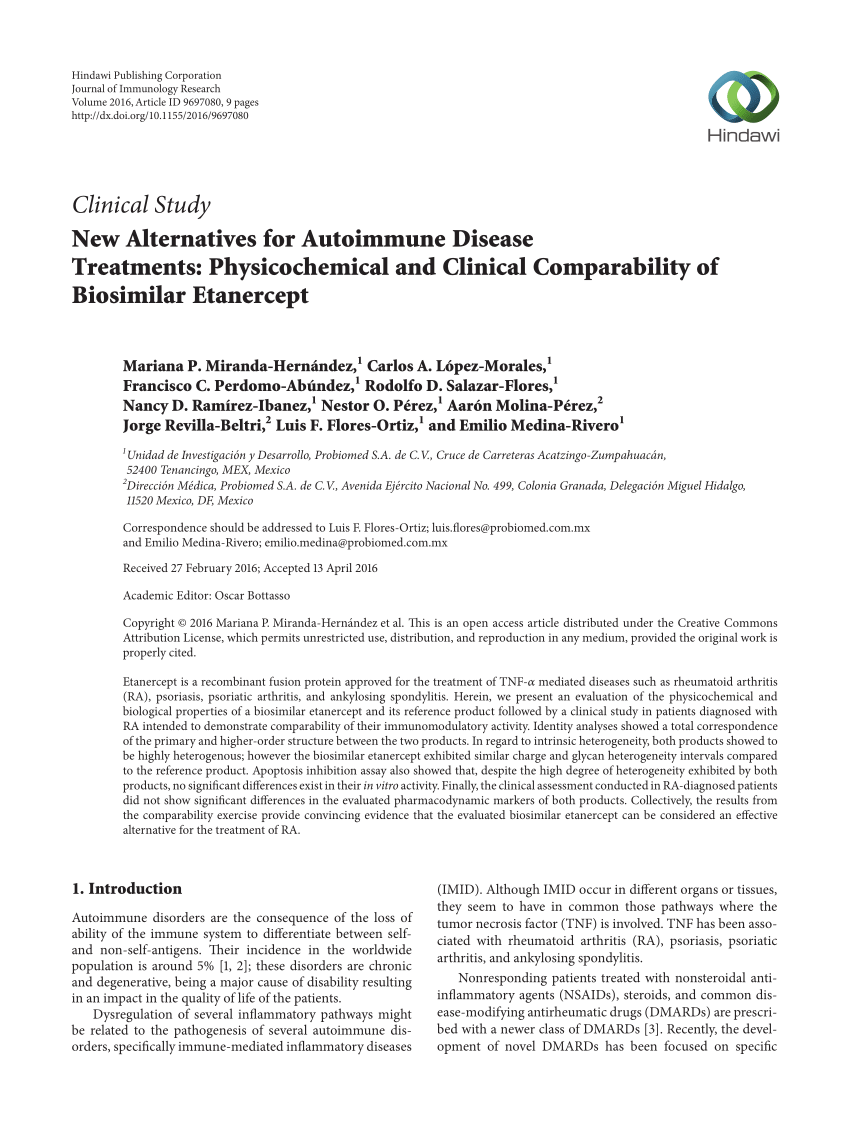 PDF) New Alternatives for Autoimmune Disease Treatments: Physicochemical  and Clinical Comparability of Biosimilar Etanercept