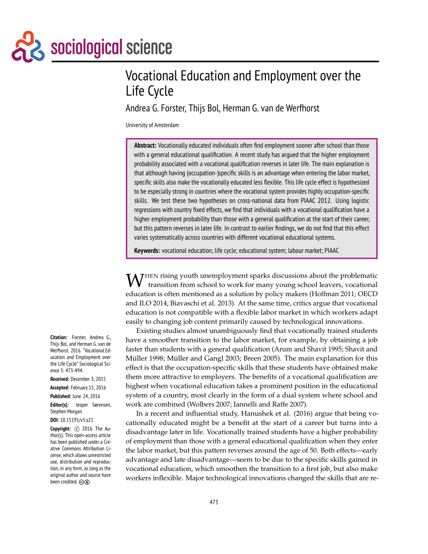 Pdf Vocational Education And Employment Over The Life Cycle