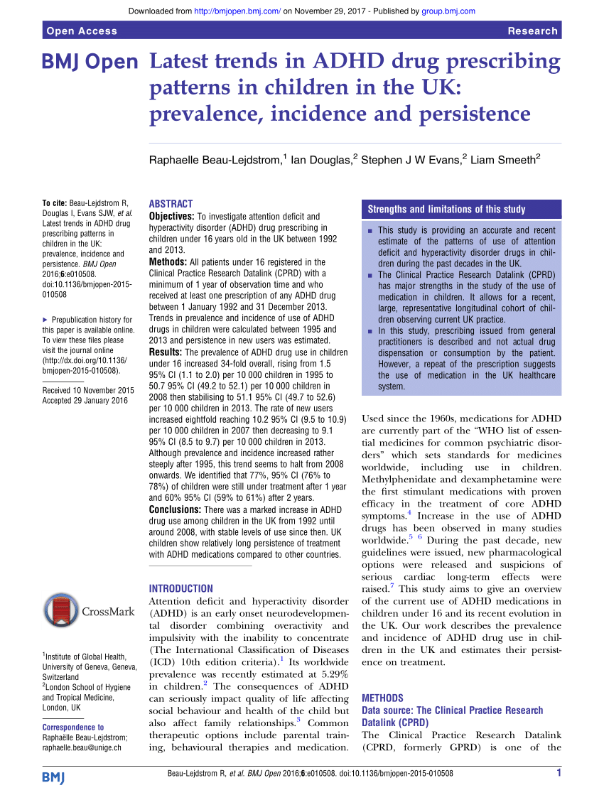 Pdf Latest Trends In Adhd Drug Prescribing Patterns In Children In The Uk Prevalence Incidence And Persistence