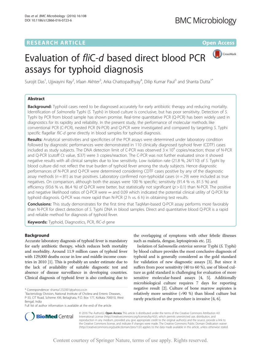 PDF) Evaluation of fliC-d based direct blood PCR assays for ...