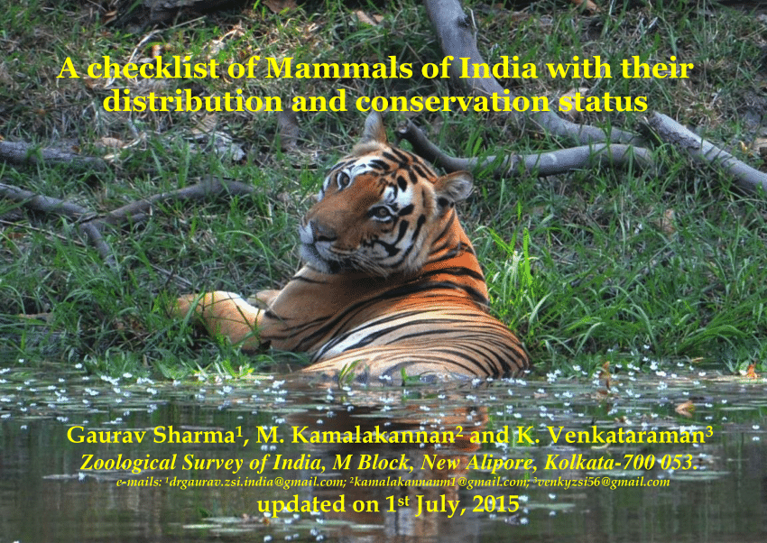 (PDF) A checklist of Mammals of India with their distribution and