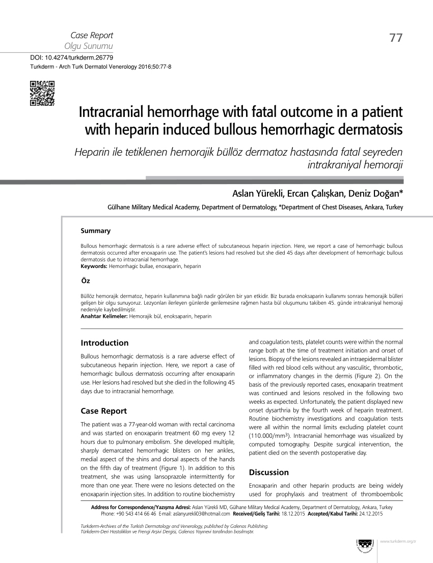 Pdf Intracranial Hemorrhage With Fatal Outcome In A Patient With