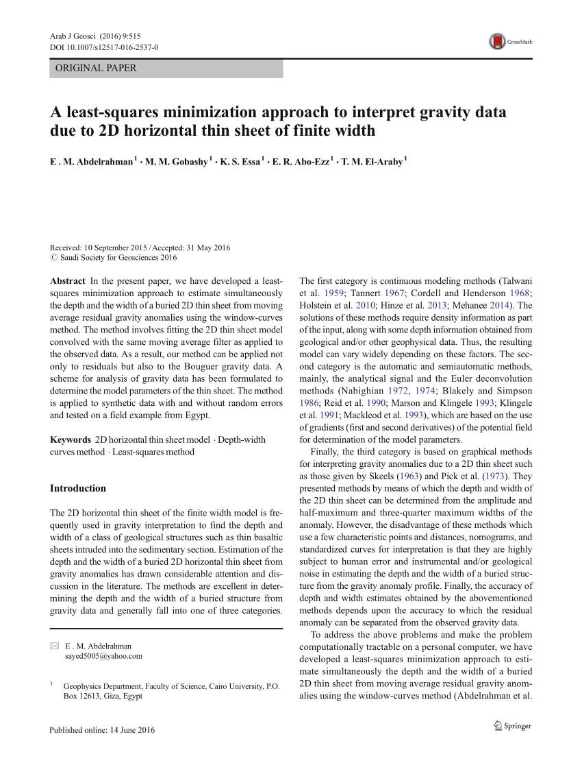 PDF) A least-squares minimization approach to interpret gravity 