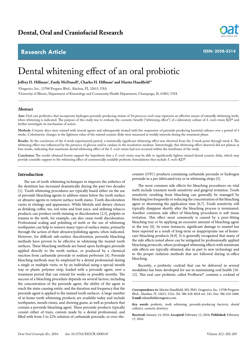 Pdf Dental Whitening Effect Of An Oral Probiotic