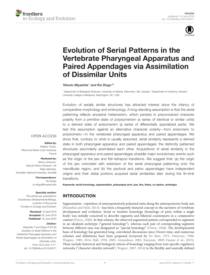 PDF) Evolution of Serial Patterns in the Vertebrate Pharyngeal ...