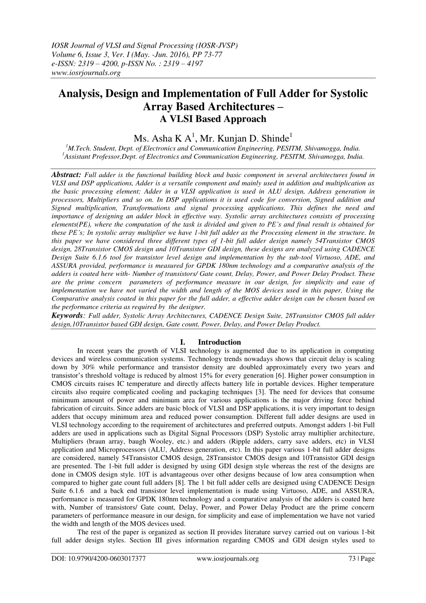 Pdf Analysis Design And Implementation Of Full Adder For