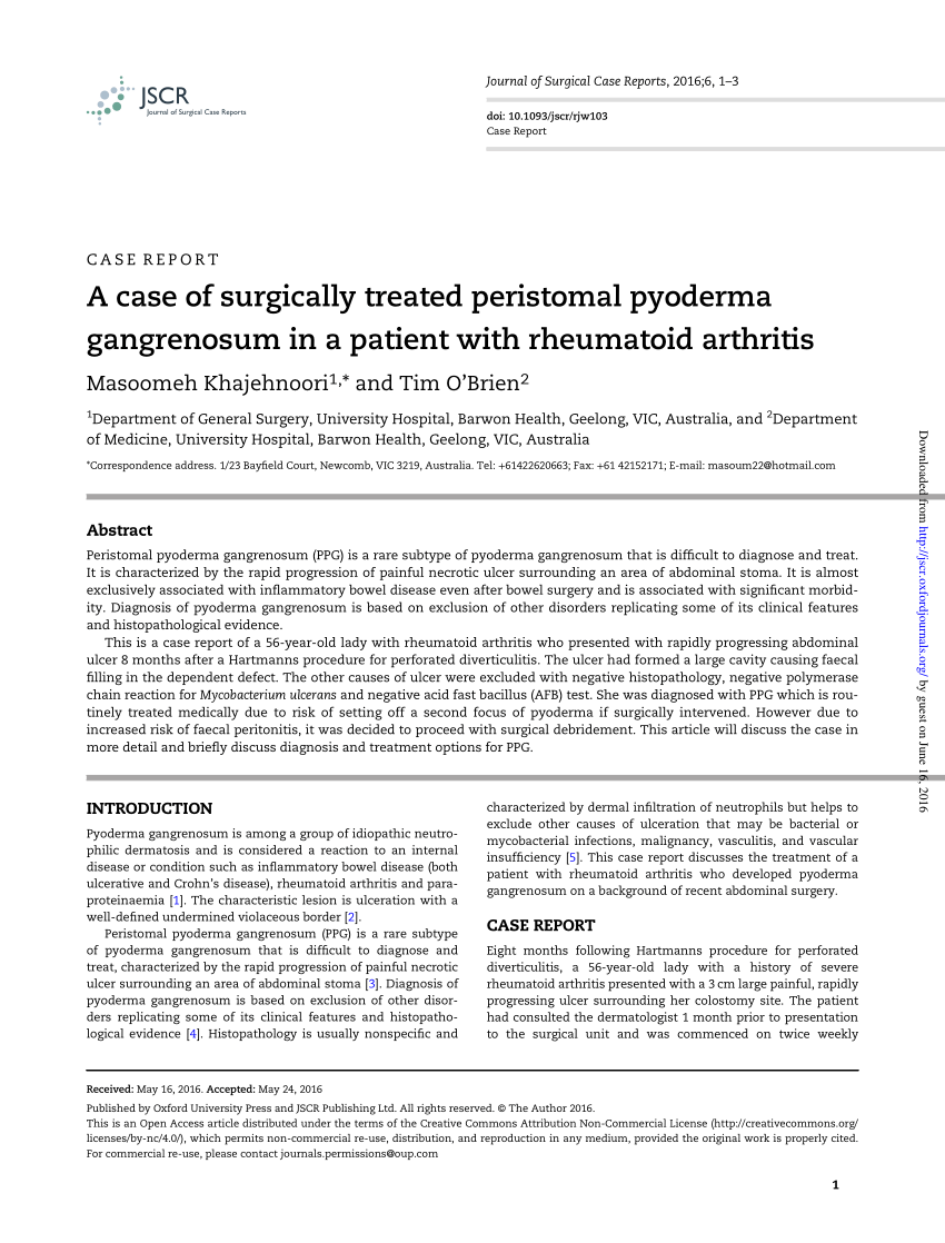 Pdf A Case Of Surgically Treated Peristomal Pyoderma Gangrenosum In A Patient With Rheumatoid 