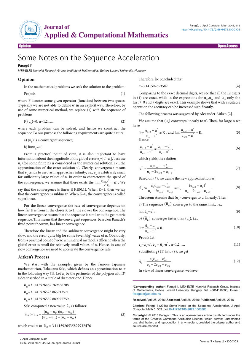 Pdf Some Notes On The Sequence Acceleration