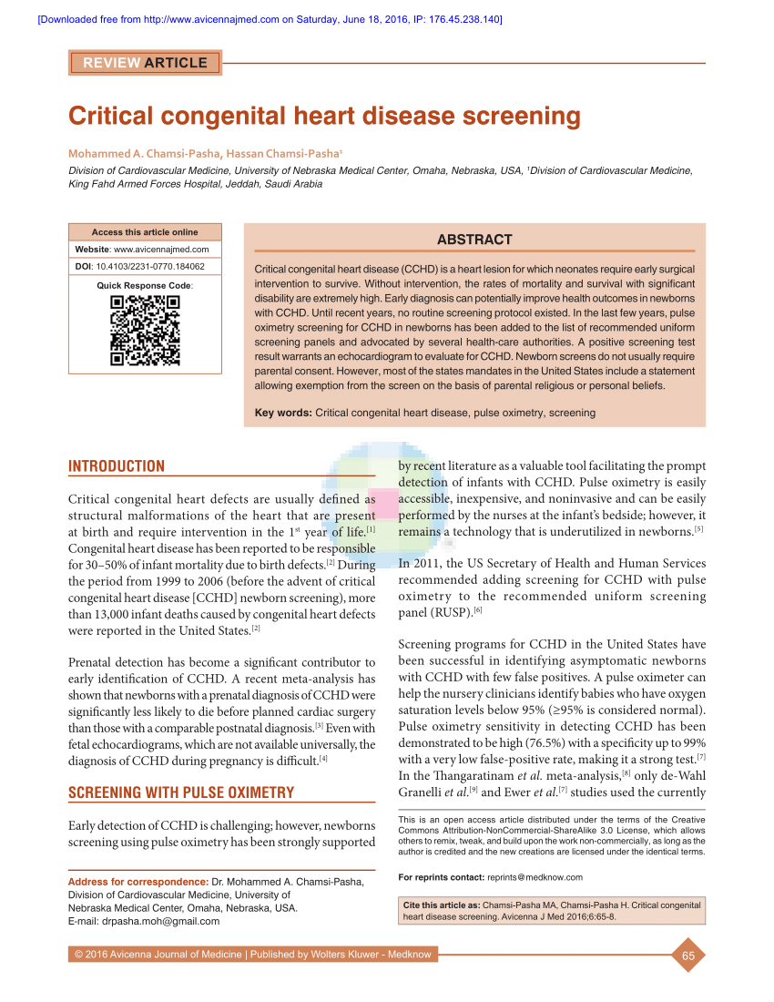 (PDF) Critical congenital heart disease screening