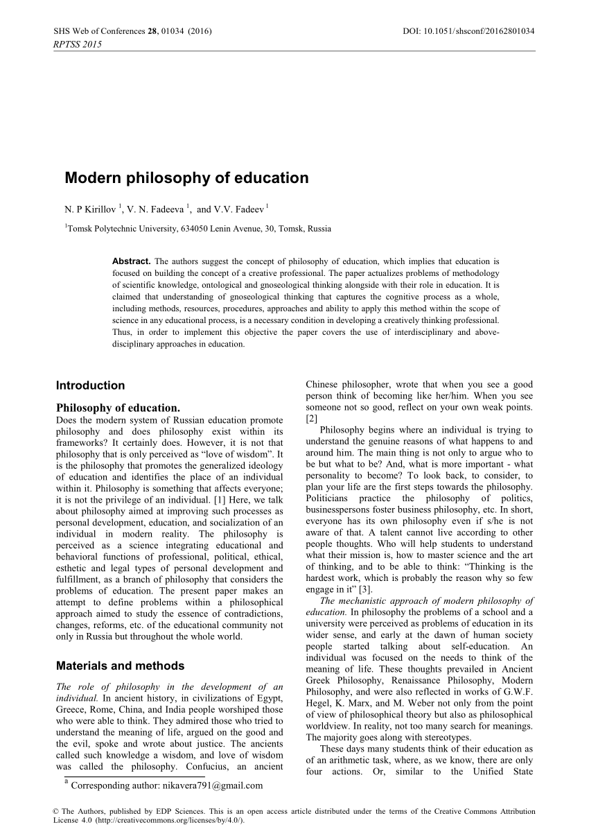 research paper on philosophy and education