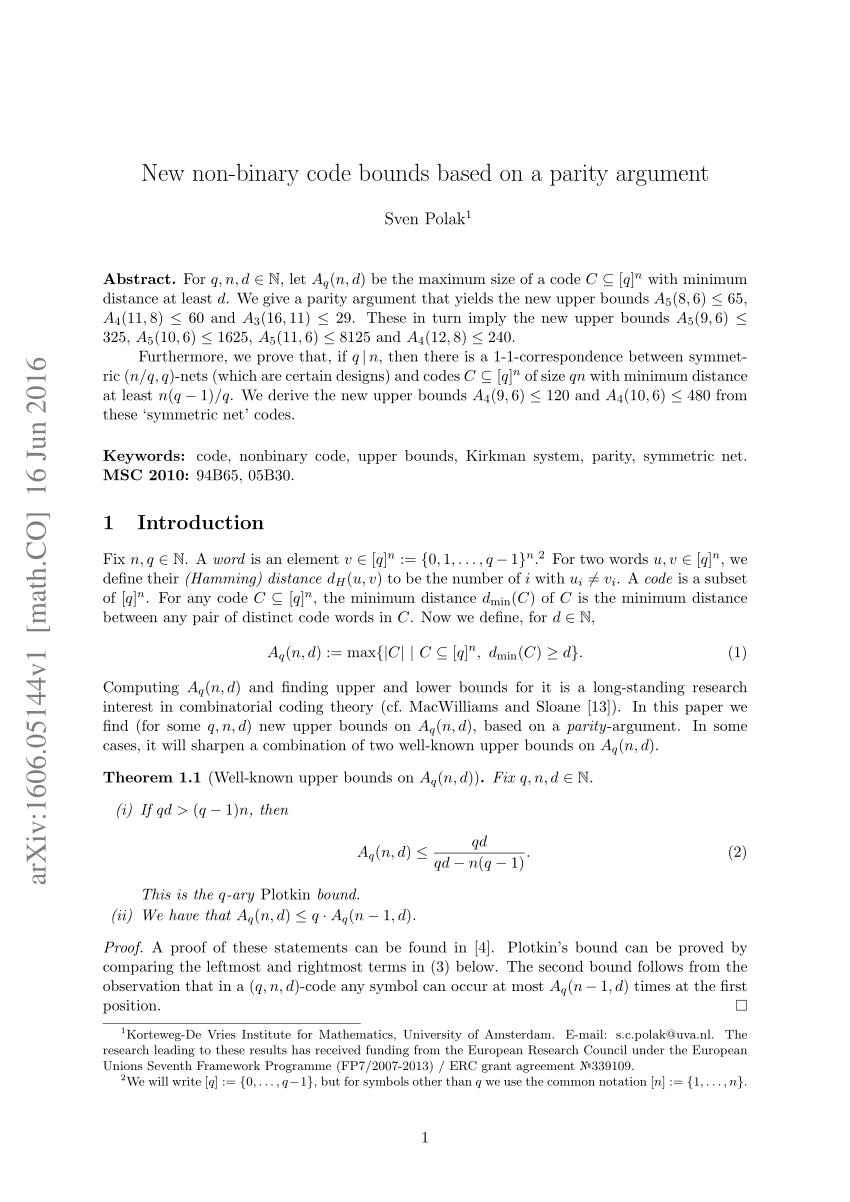 Pdf New Nonbinary Code Bounds Based On A Parity Argument