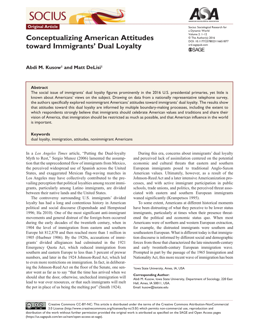 Pdf Conceptualizing American Attitudes Toward Immigrants - 