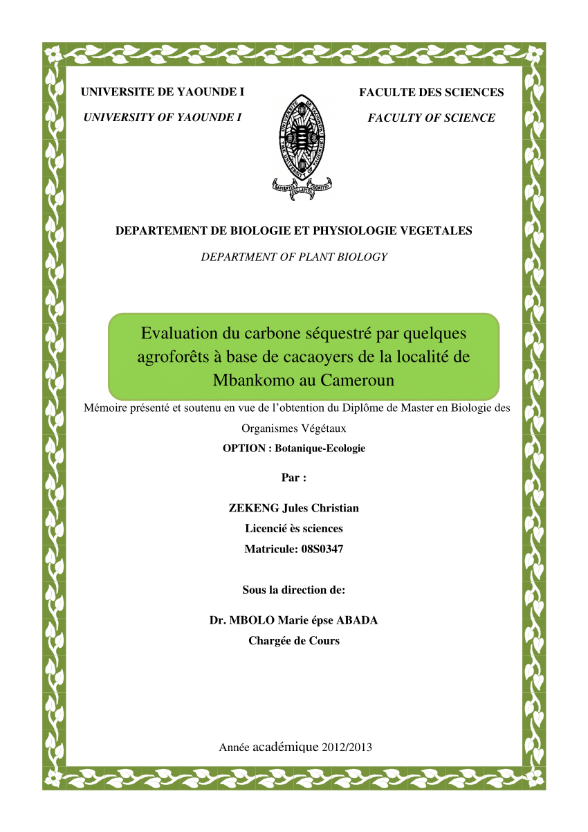 Pdf Evaluation Du Carbone Sequestre Par Quelques Agroforets A Base De Cacaoyers De La Localite De Mbankomo Au Cameroun