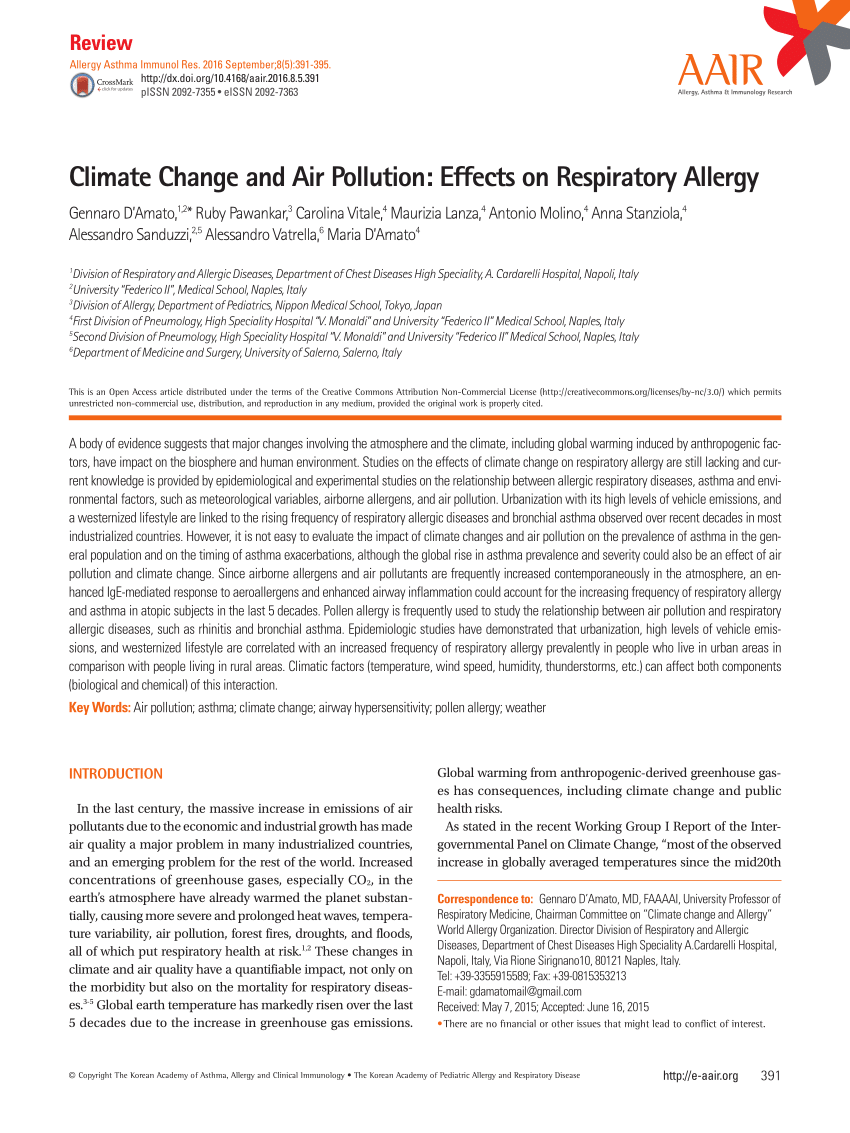 Pdf Climate Change And Air Pollution Effects On Respiratory Allergy
