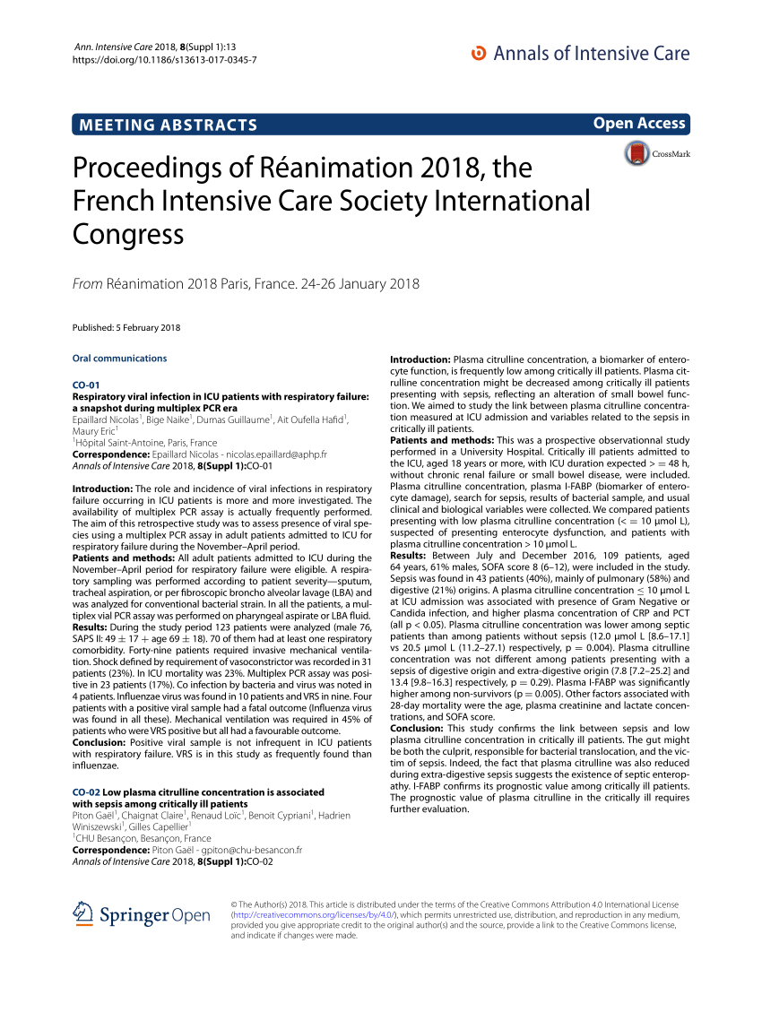 Proceedings of Reanimation 2021, the French Intensive Care Society