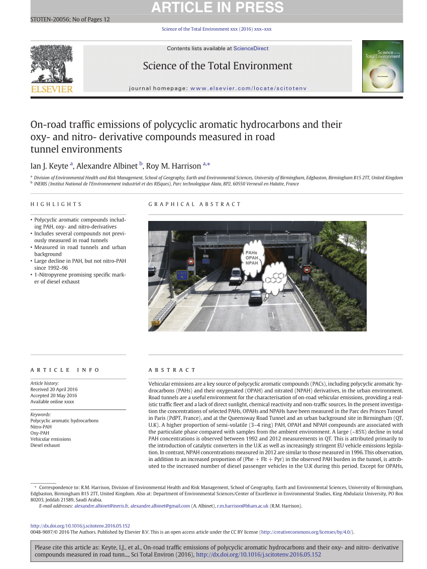 PDF) On-road traffic emissions of polycyclic aromatic and their oxy- and nitro- derivative compounds measured in road tunnel environments