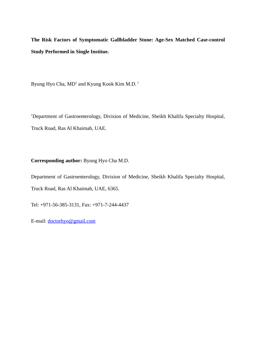 PDF) The risk factors of symptomatic gallbladder stone: Age-sex matched  case-control study performed in single institute