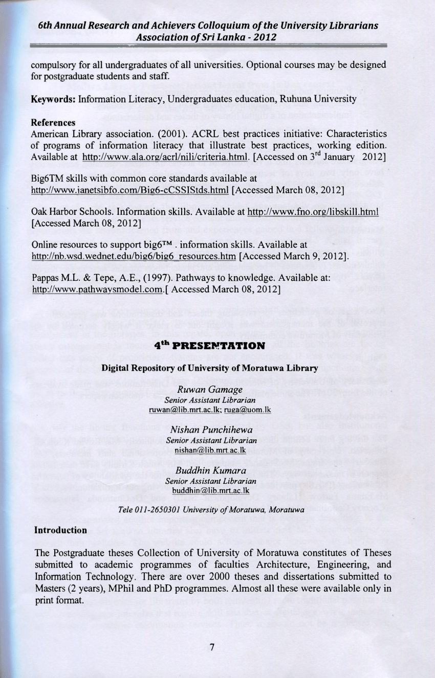 university of moratuwa research papers