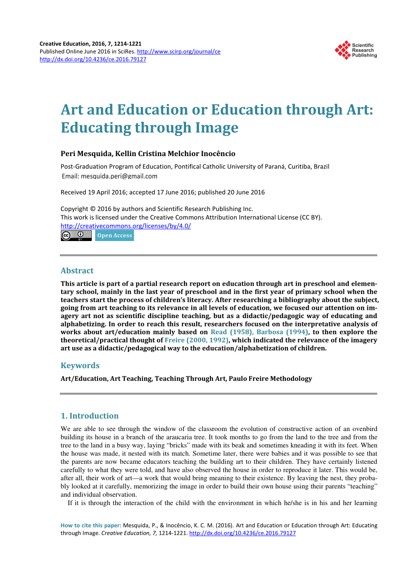 Pdf Art And Education Or Education Through Art Educating Through