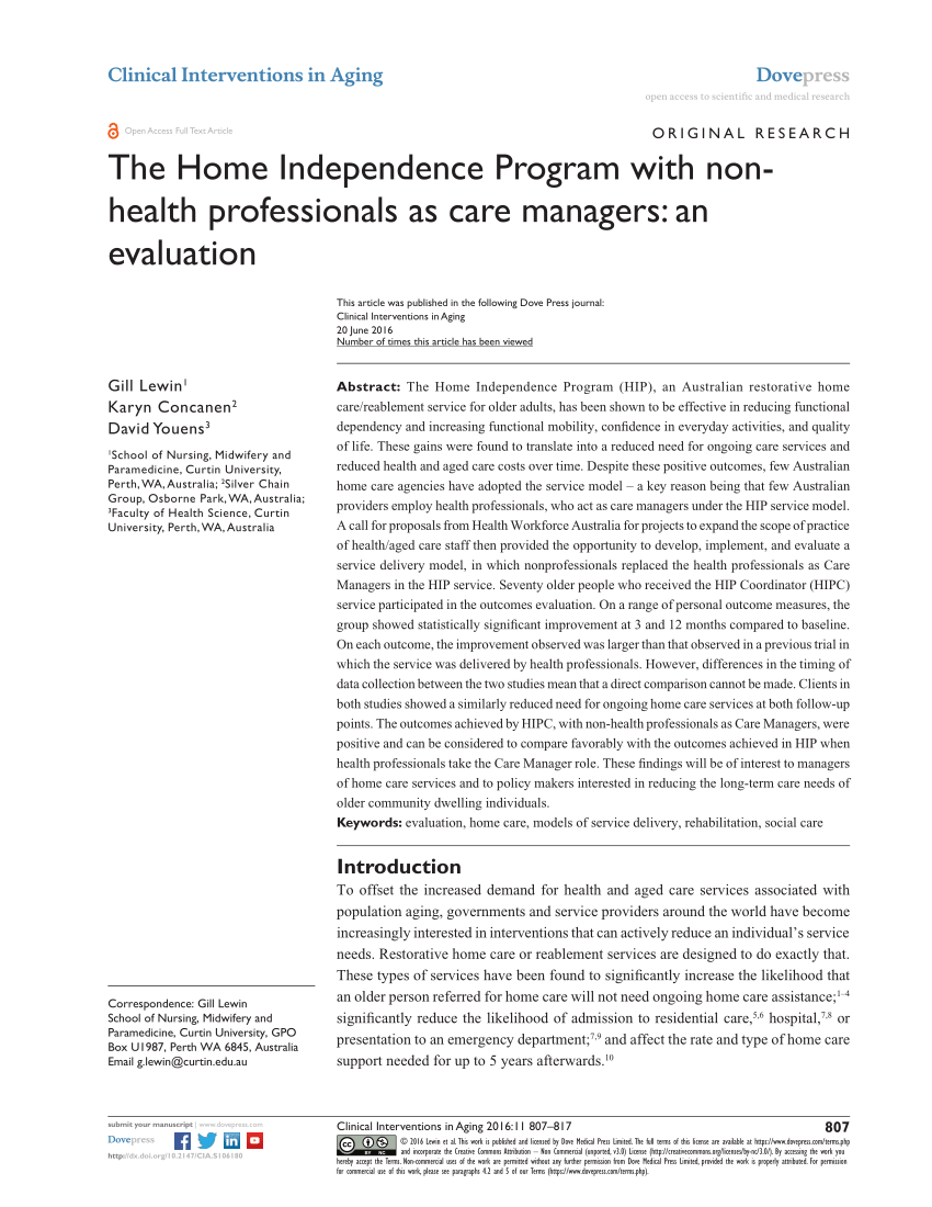 PDF) The Home Independence Program with non-health professionals ...