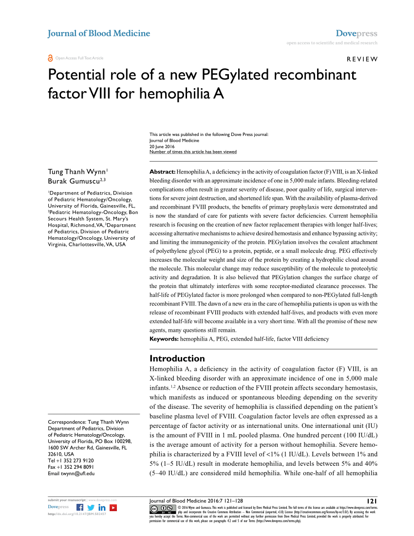 PDF) Potential role of a new PEGylated recombinant factor VIII for