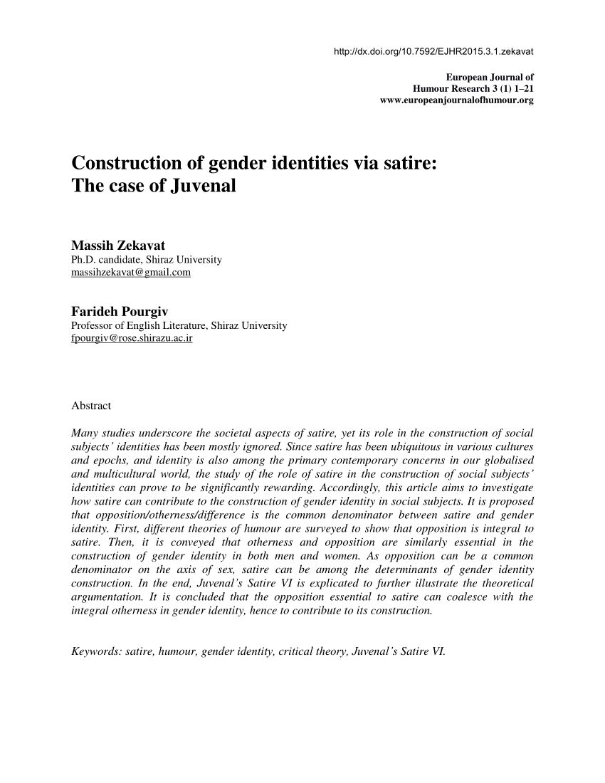 PDF) Construction of gender identities via satire The case of Juvenal image pic