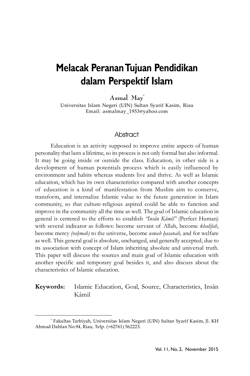 PDF Melacak Peranan Tujuan Pendidikan Dalam Perspektif Islam