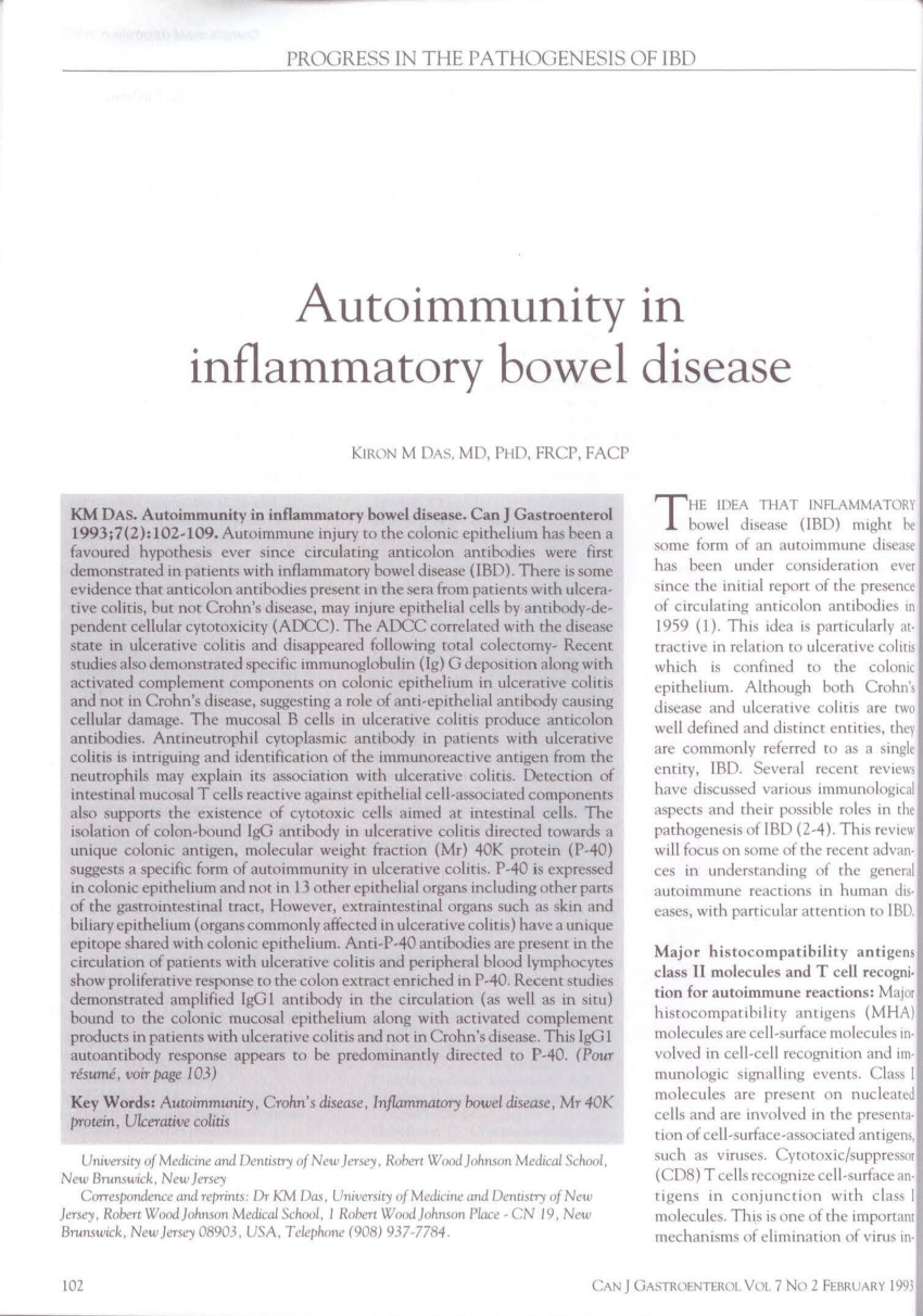 Pdf Autoimmunity In Inflammatory Bowel Disease 