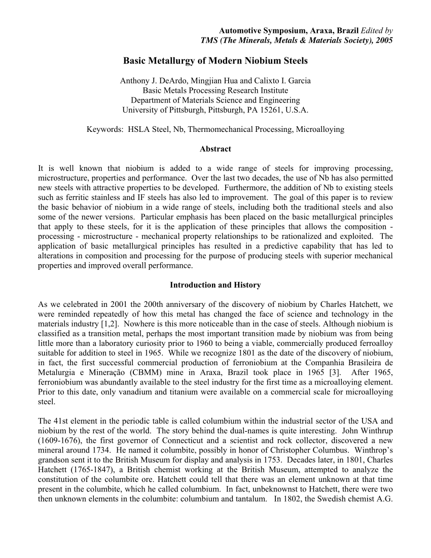 (PDF) Basic Metallurgy of Modern Niobium Steels