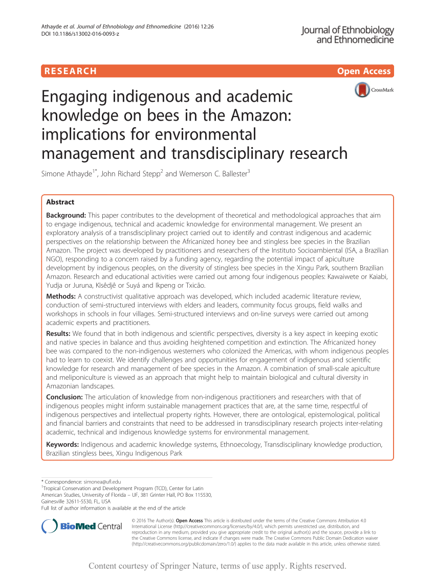 Pdf Engaging Indigenous And Academic Knowledge On Bees In The Amazon Implications For Environmental Management And Transdisciplinary Research