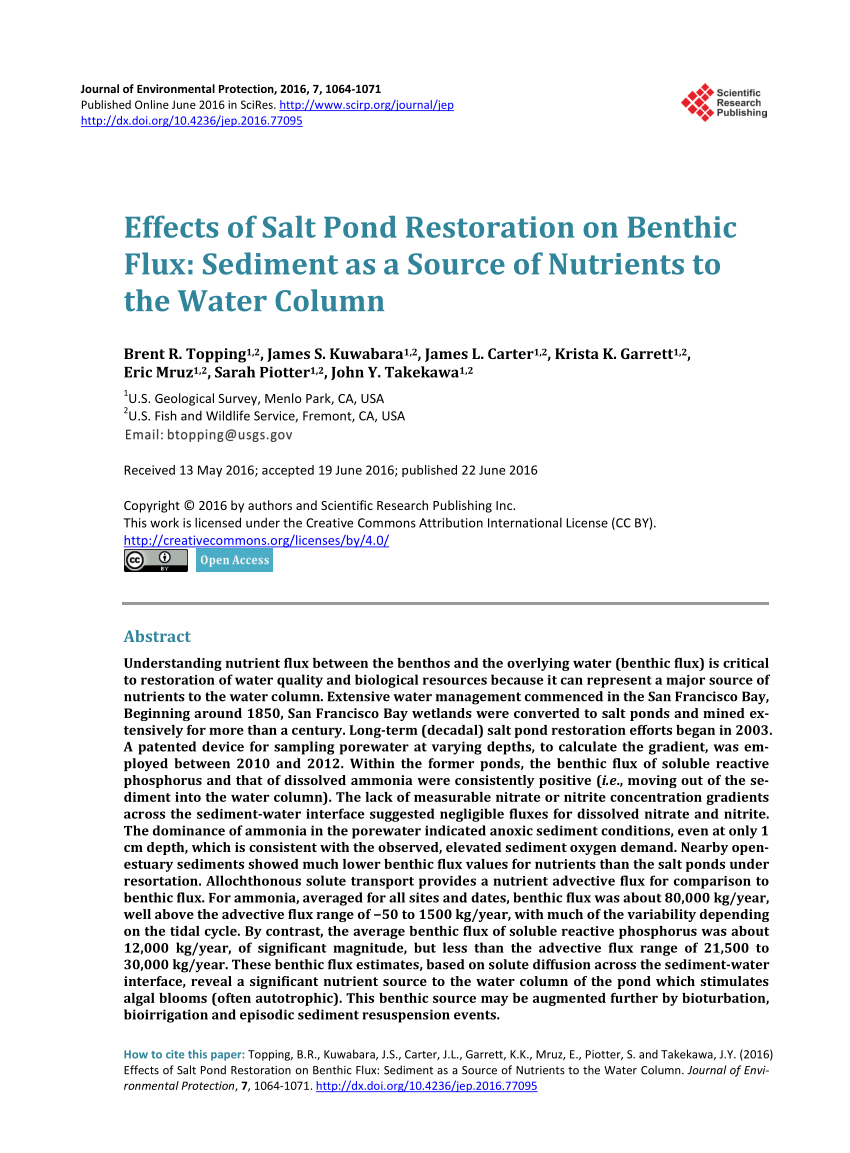 Pdf Effects Of Salt Pond Restoration On Benthic Flux Sediment As A
