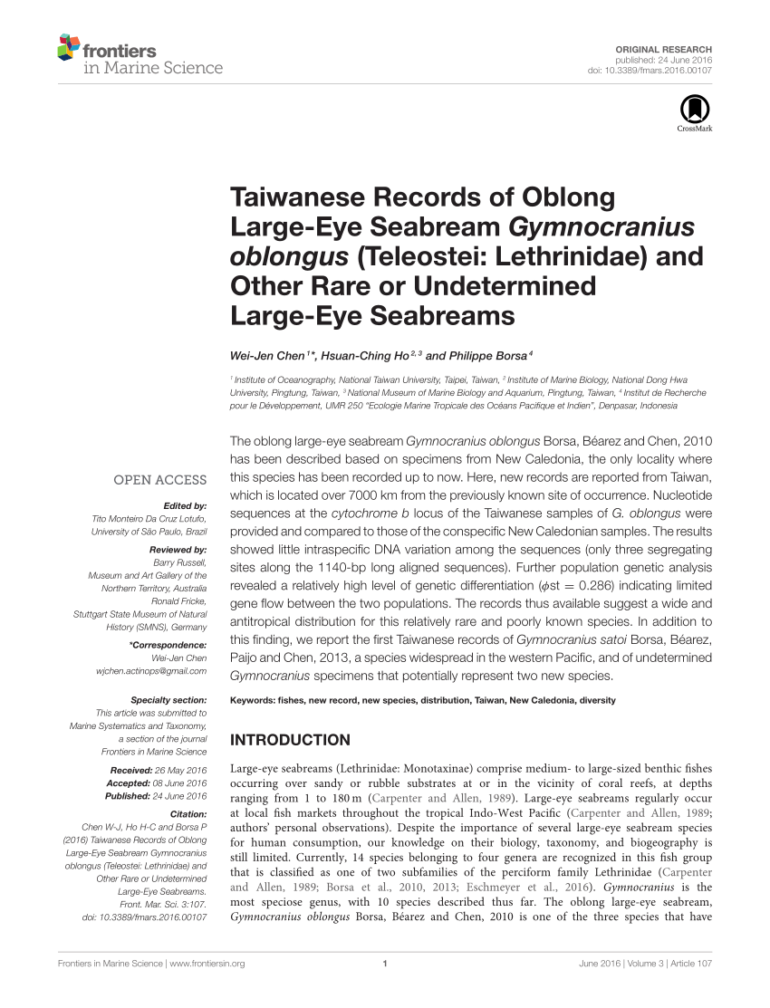 Pdf Taiwanese Records Of Oblong Large Eye Seabream Gymnocranius Oblongus Teleostei Lethrinidae And Other Rare Or Undetermined Large Eye Seabreams