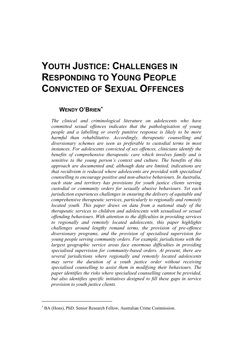 Pdf Youth Justice Challenges In Responding To Young People Convicted Of Sexual Offences 