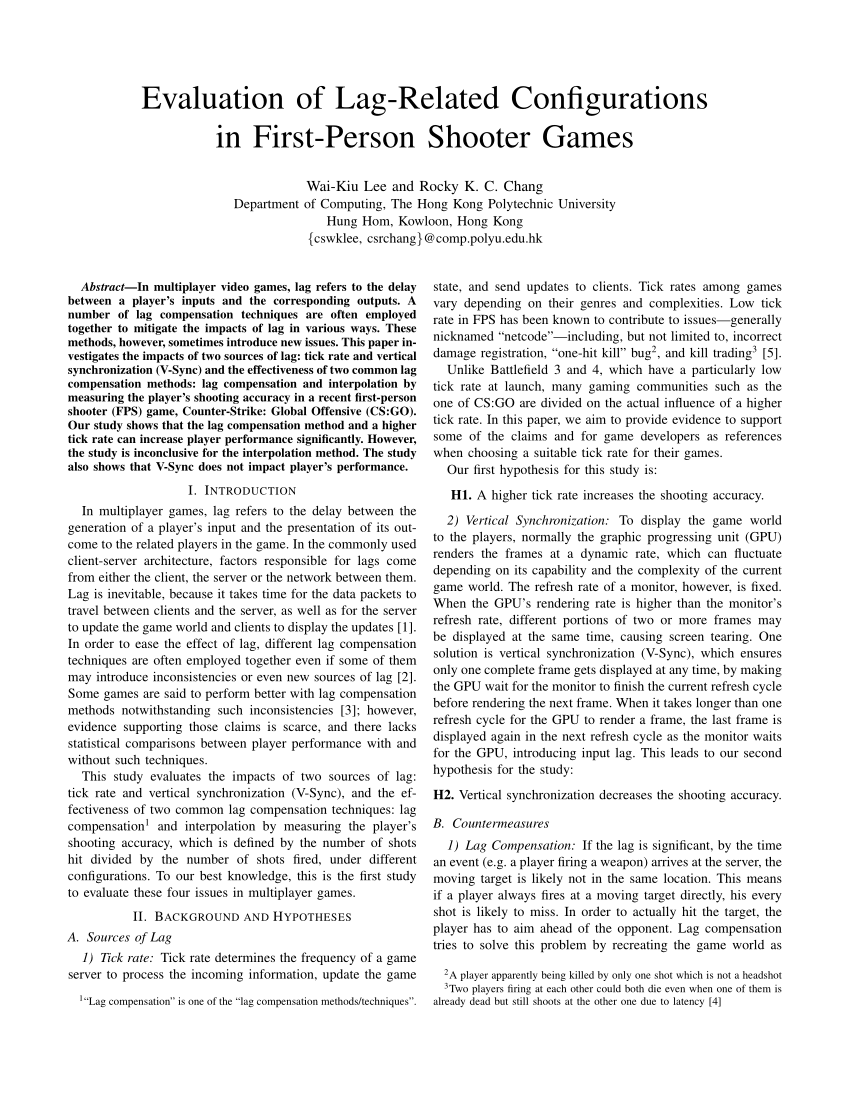 PDF) Evaluation of lag-related configurations in first-person shooter games