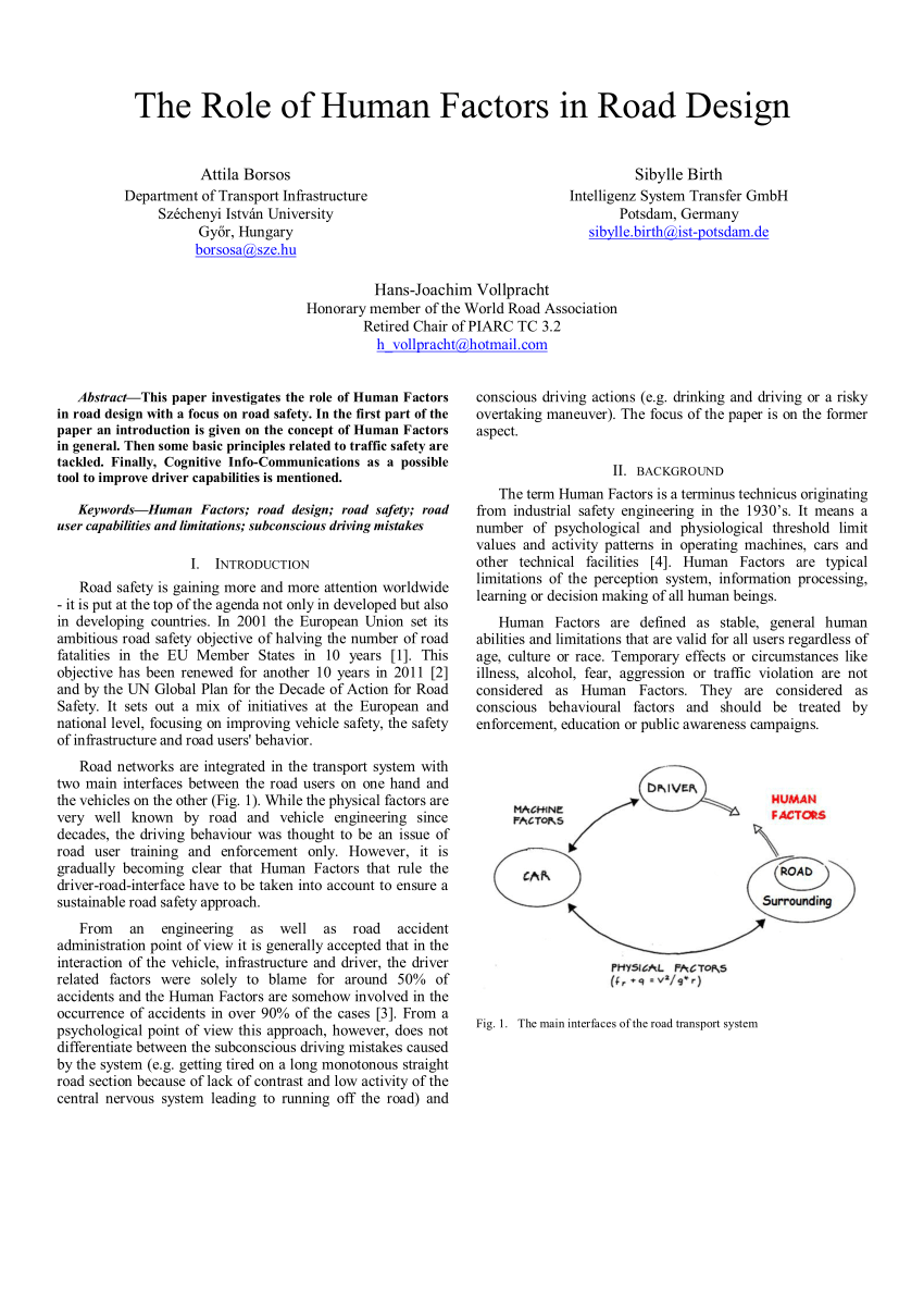 Pdf The Role Of Human Factors In Road Design