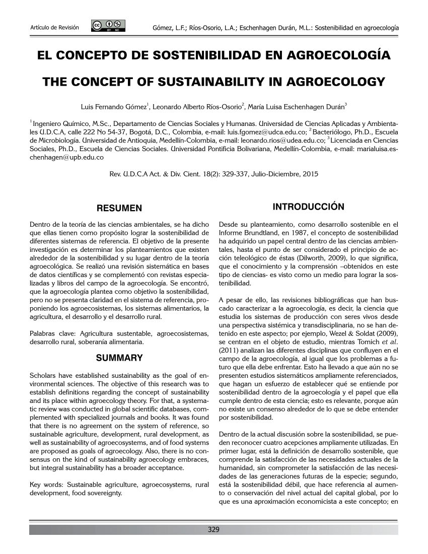 Pdf The Concept Of Sustainability In Agroecology