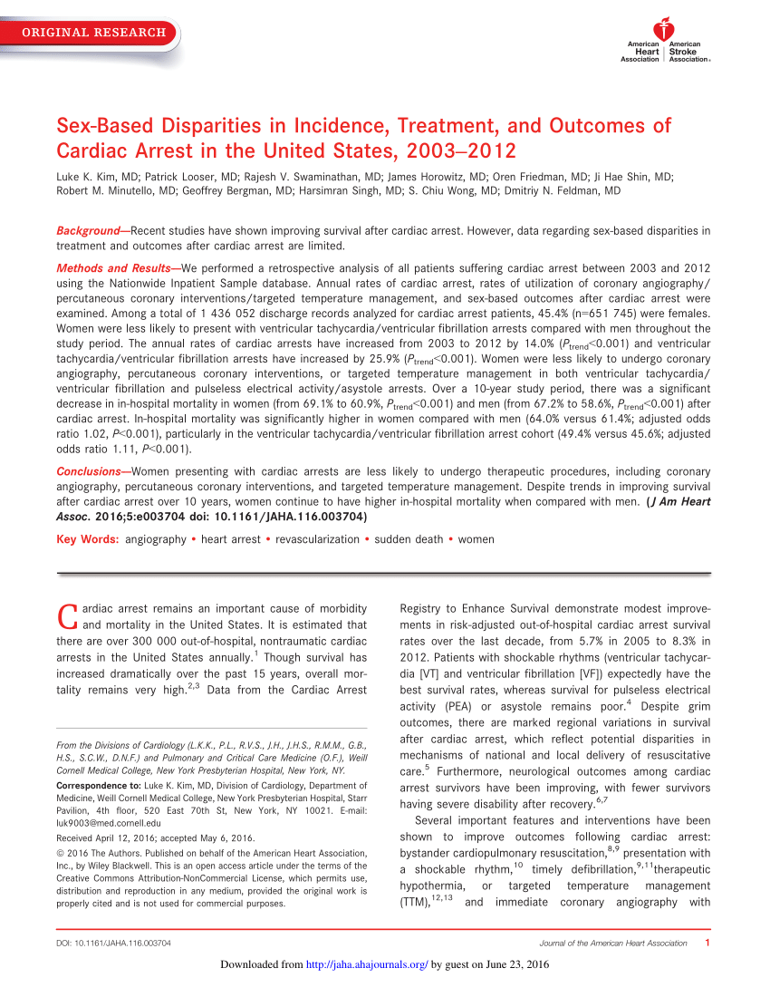 Pdf Sex‐based Disparities In Incidence Treatment And Outcomes Of