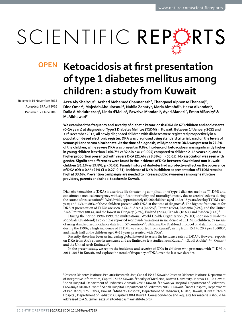 first presentation of type 1 diabetes)