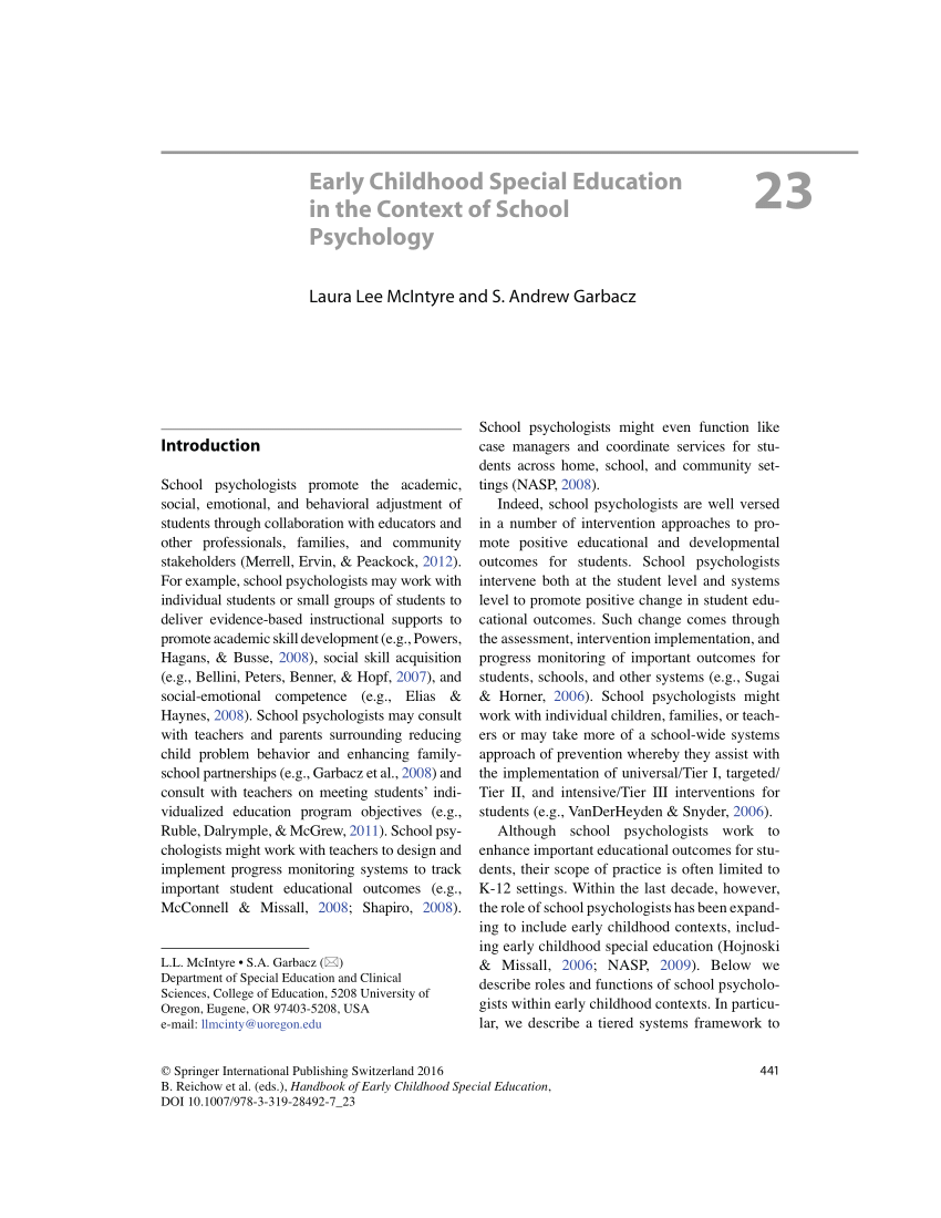 PDF) Early Childhood Special Education in the Context of School
