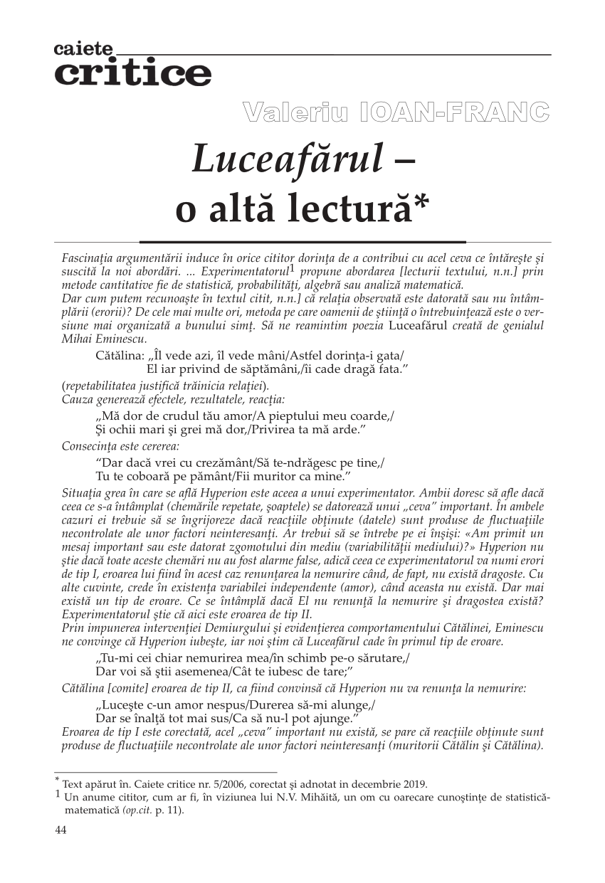 PDF) "Luceafărul", o lectură