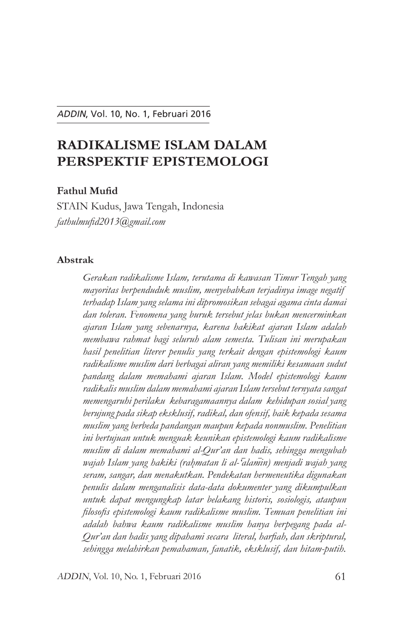 (PDF) RADIKALISME ISLAM DALAM PERSPEKTIF EPISTEMOLOGI