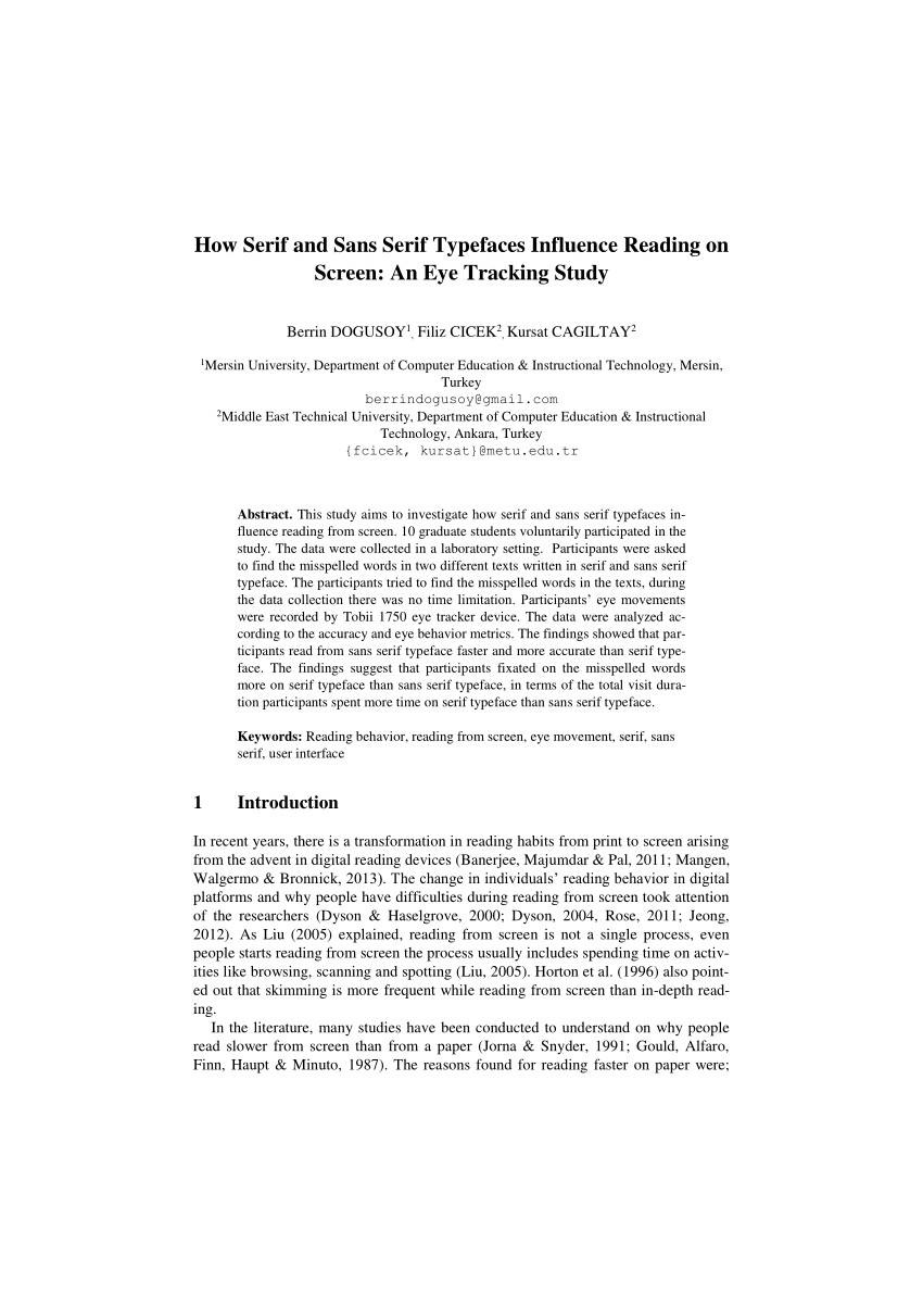 PDF) How Serif and Sans Serif Typefaces Influence Reading on Screen: An Eye  Tracking Study