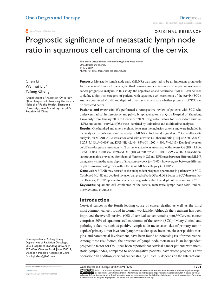 Pdf Prognostic Significance Of Metastatic Lymph Node Ratio In