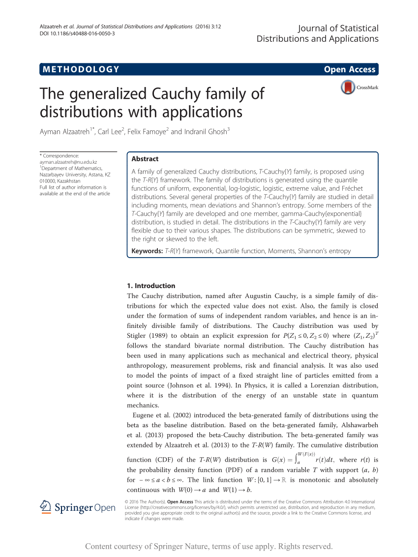 Pdf The Generalized Cauchy Family Of Distributions With Applications