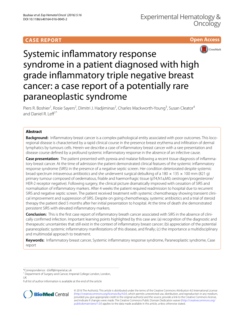 Pdf Systemic Inflammatory Response Syndrome In A Patient Diagnosed