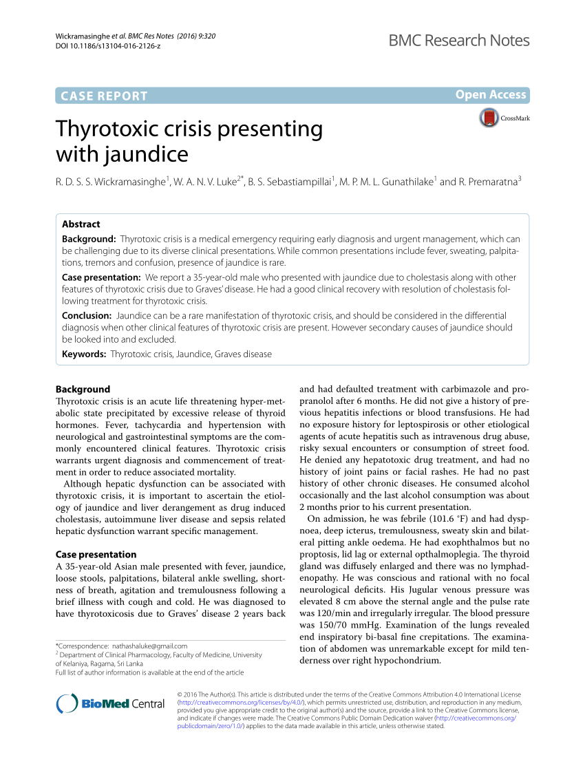 (PDF) Thyrotoxic crisis presenting with jaundice