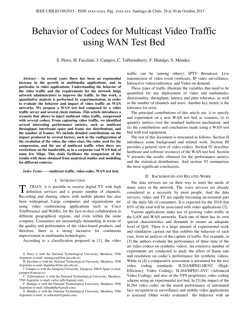 PDF) Behavior of codecs for multicast video traffic using WAN test bed