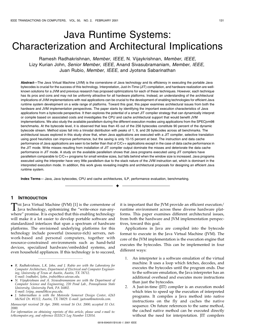 Pdf Java Runtime Systems Characterization And Architectural Implications
