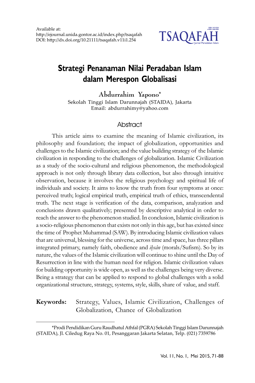 PDF Strategi Penanaman Nilai Peradaban Islam Dalam Merespon Globalisasi