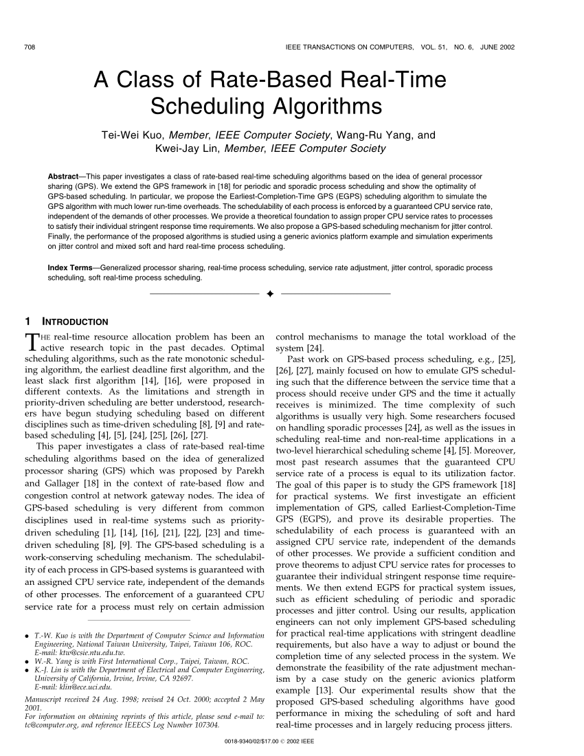 Pdf A Class Of Rate Based Real Time Scheduling Algorithms